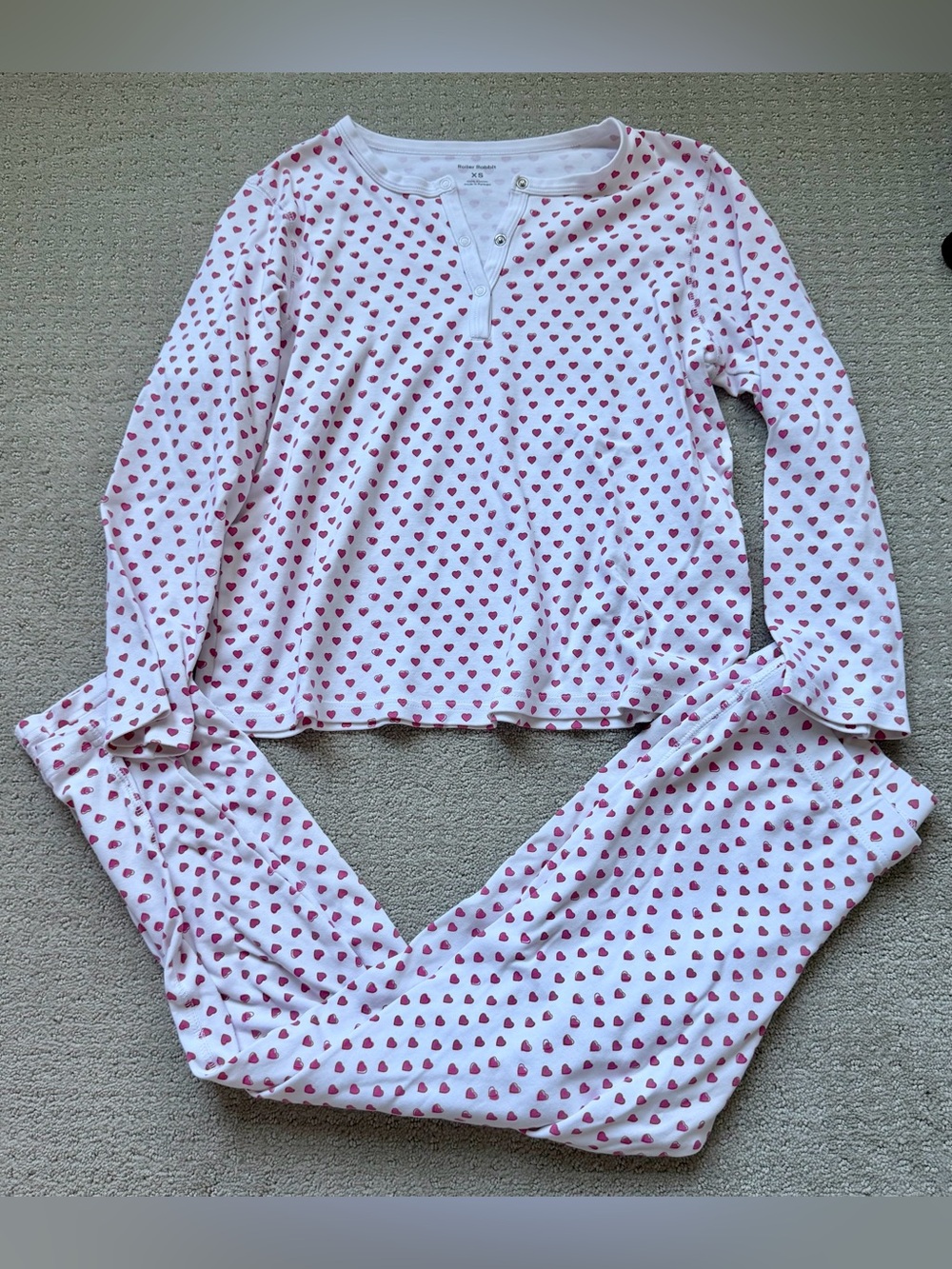 Roller Rabbit White Pajama Set with Pink Heart Print